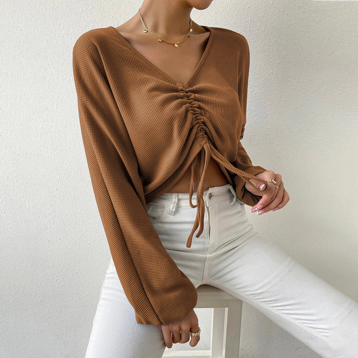 Brown Full Sleeve Front Ruched Top