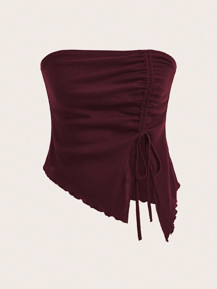 Wine Strapless Ruched Top