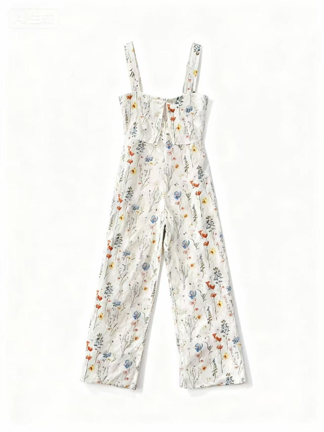 Cream Shoulder Strap Printed Jumpsuits