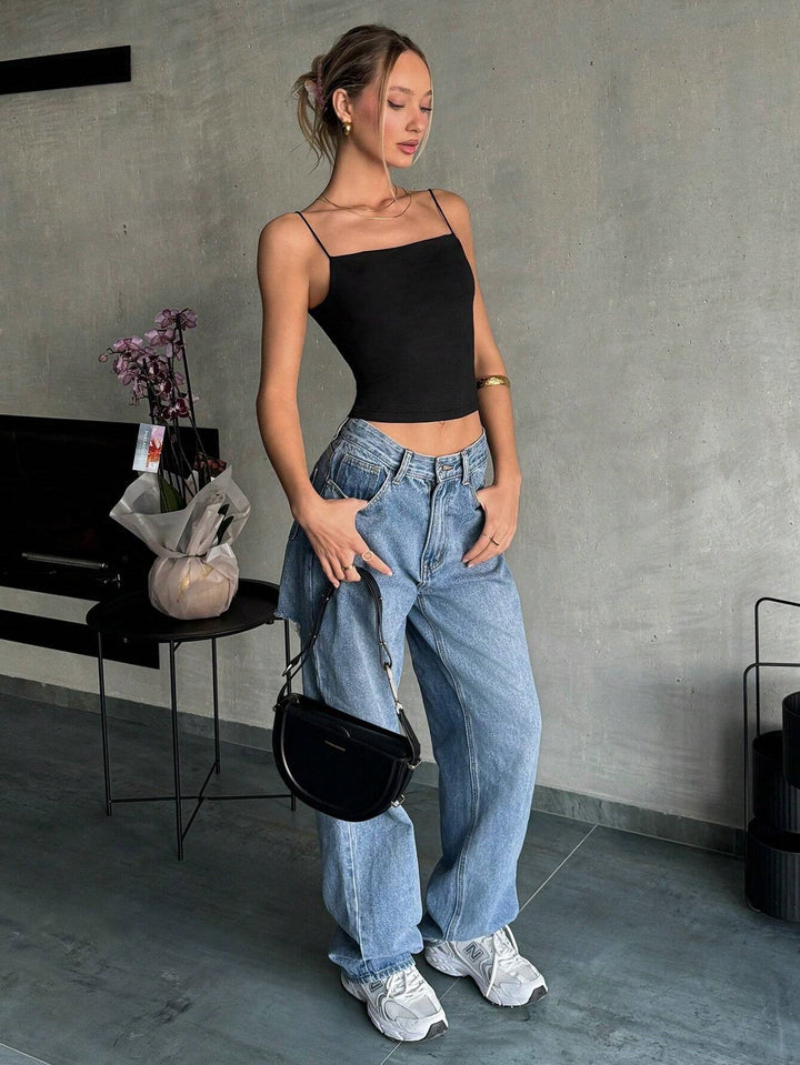 Black Strappy Shoulder Top