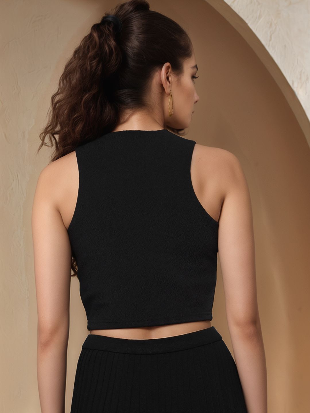 Black Halter Neck Fitted Tank Top