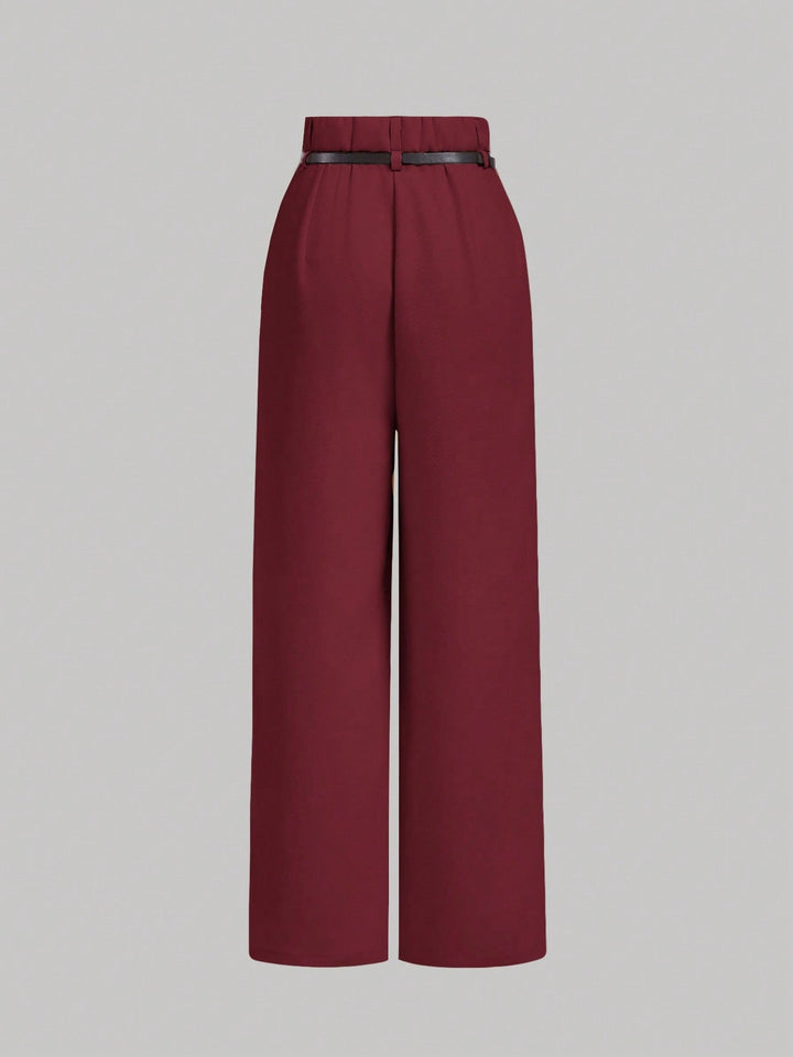 Burgundy High Waist Front Pleated Pant