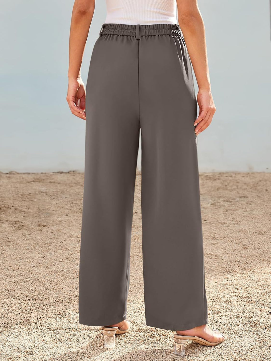 Grey Wide Leg Pleated Pants