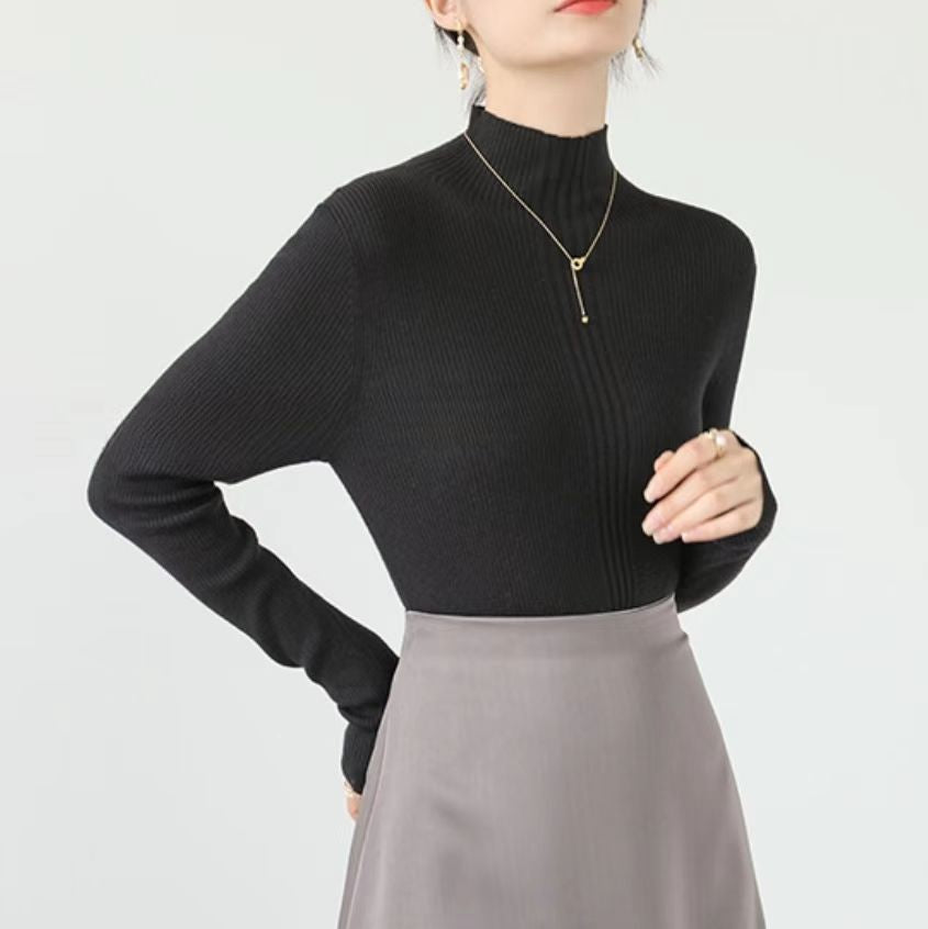 Black Full Sleeve Mock Neck Fitted Sweater