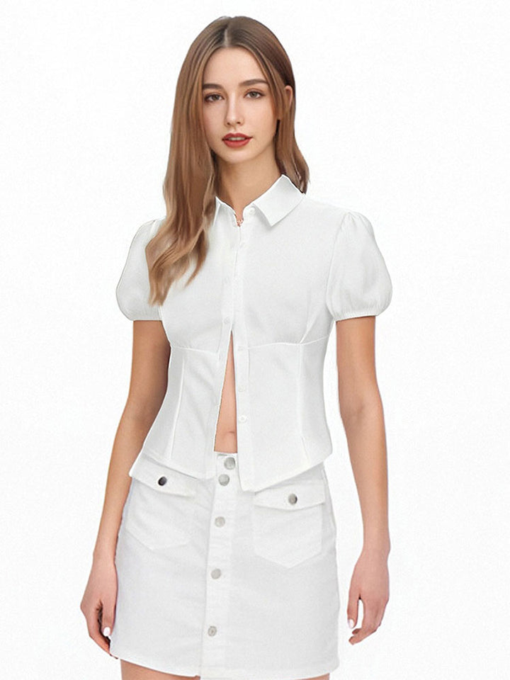 White Cap Sleeves Fitted Shirt
