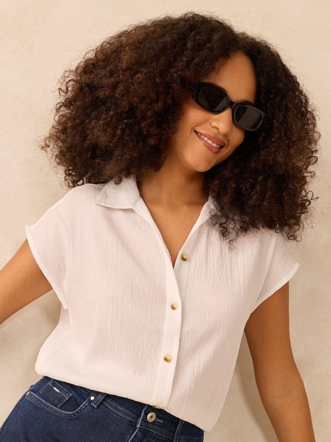 White Cropped Boxy Shirt With Waist Elastic