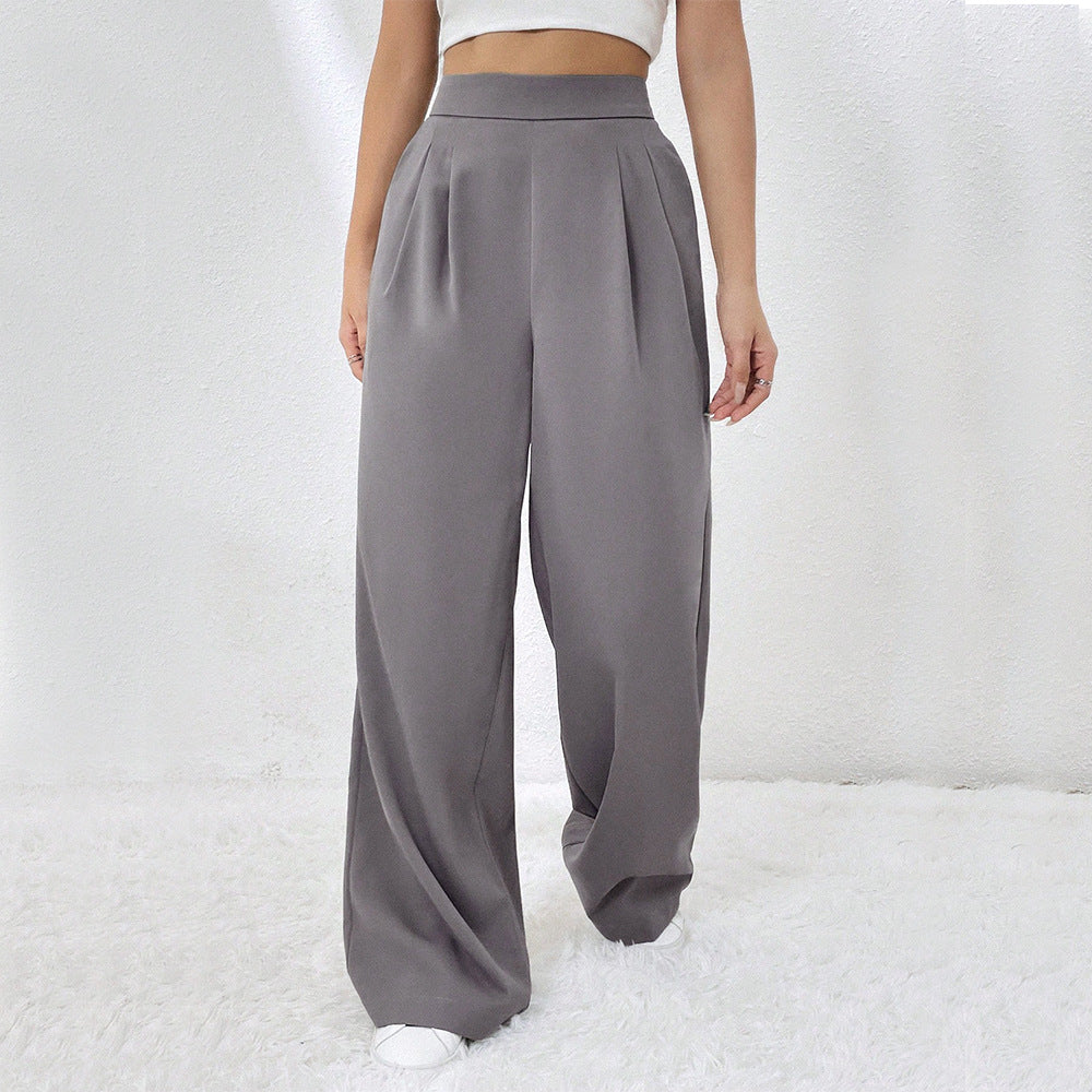 Grey Flat Waistband Pleated Trouser