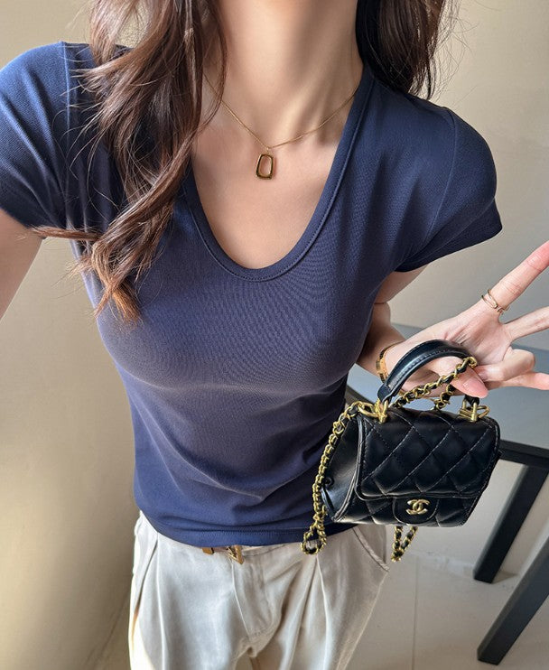 Navy Blue Deep U-Neck T-Shirt