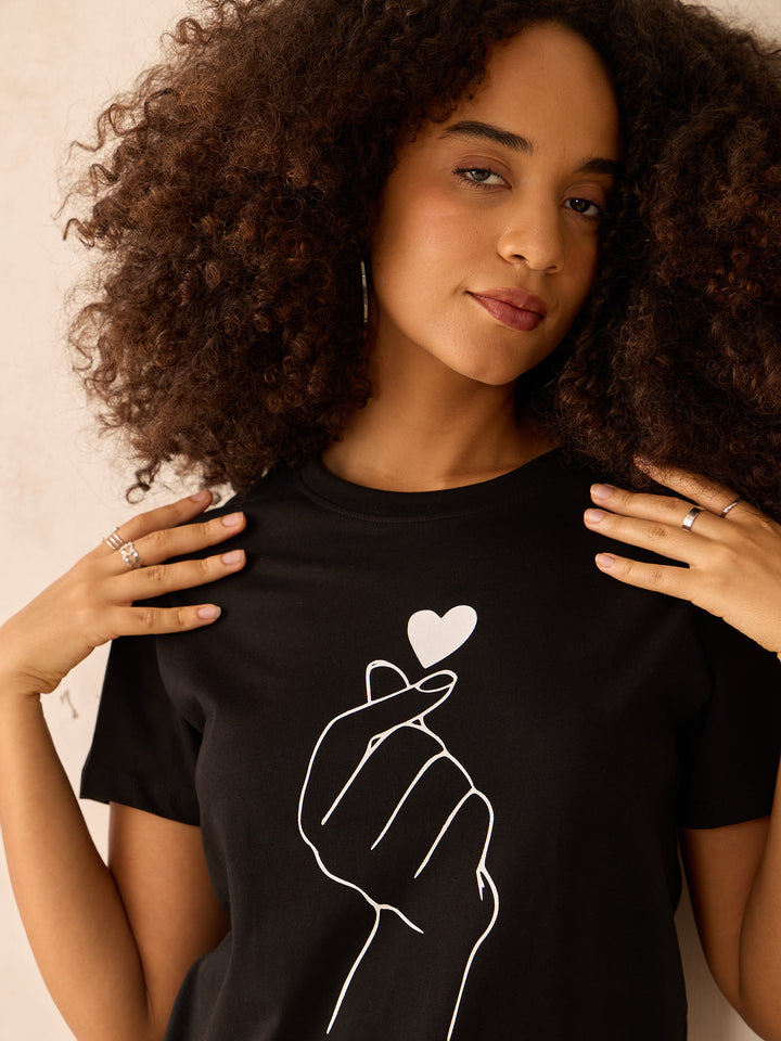 Black Regular Fit Graphic Tshirt