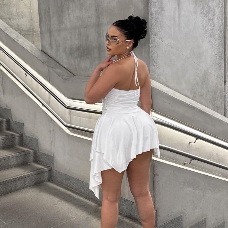 White Shoulder Strap Asymmetrical Backless Dress