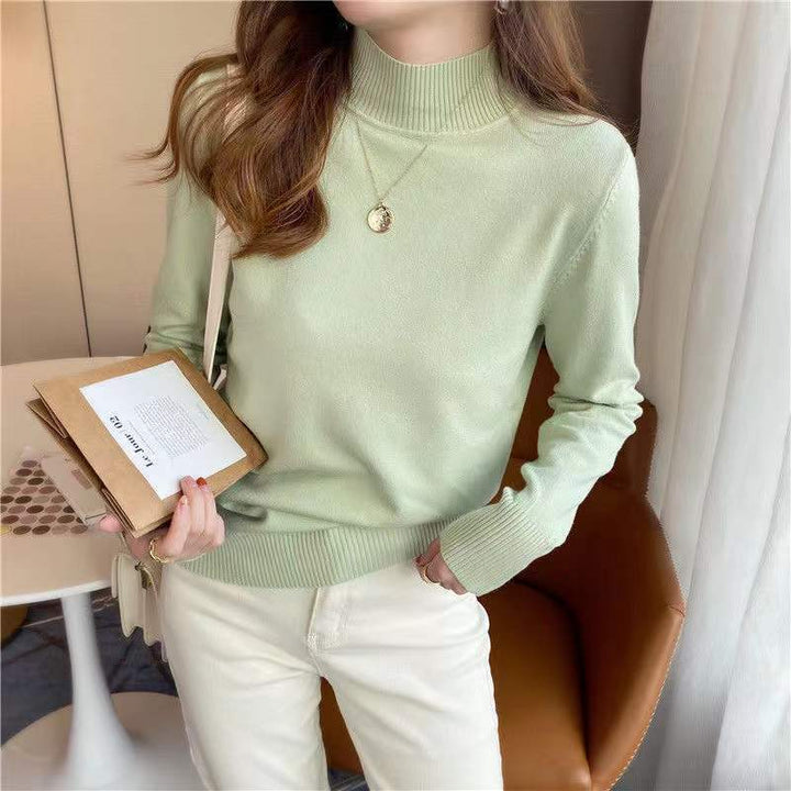 Light Green Full Sleeve Mock Neck Fitted Sweater