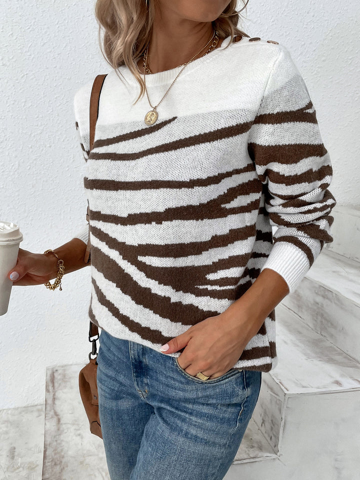 Cream Full Sleeves Animal Printed Cardigan