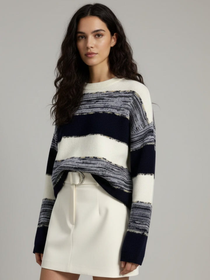 Navy Blue Dual Tone Boat Neck Sweater