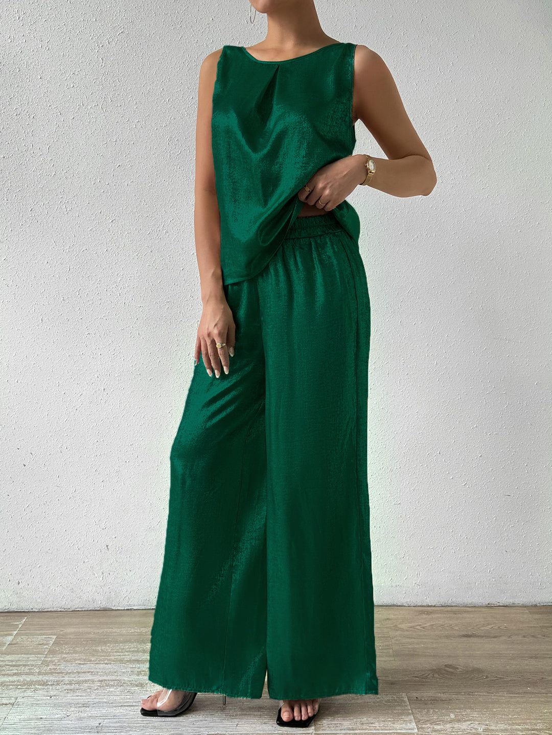 Green Sleeveless Back Cowl Jumpsuit