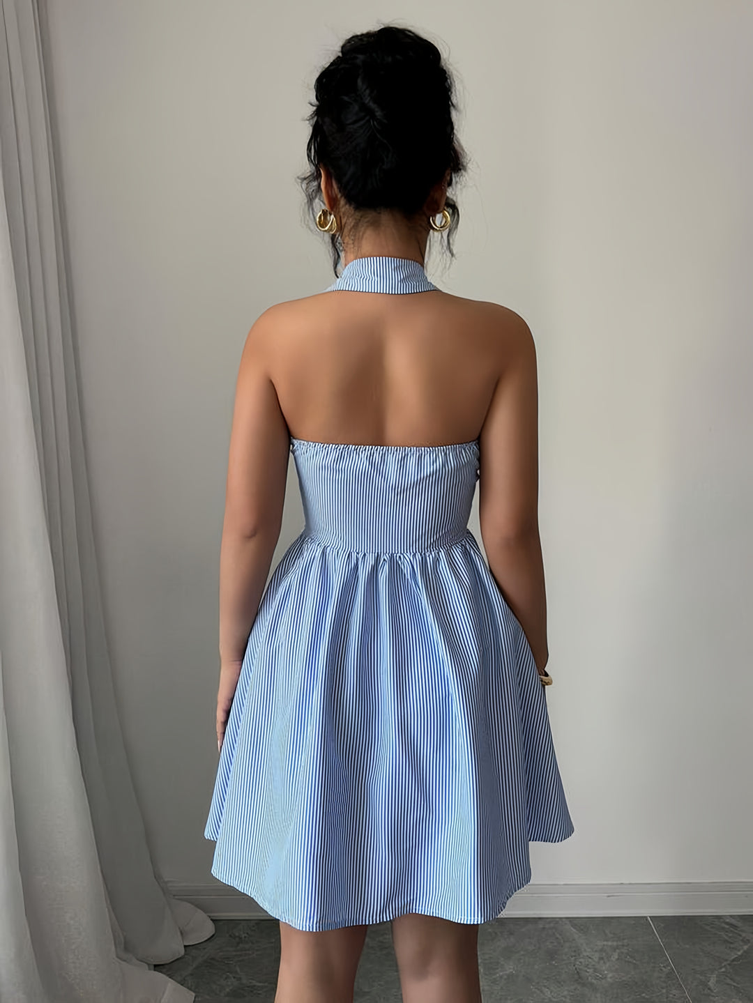 Blue Collared Front Buttoned Dress