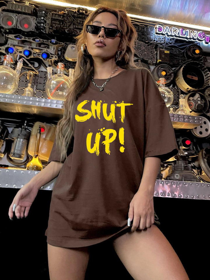 Brown Chest Print Graphic T-Shirt