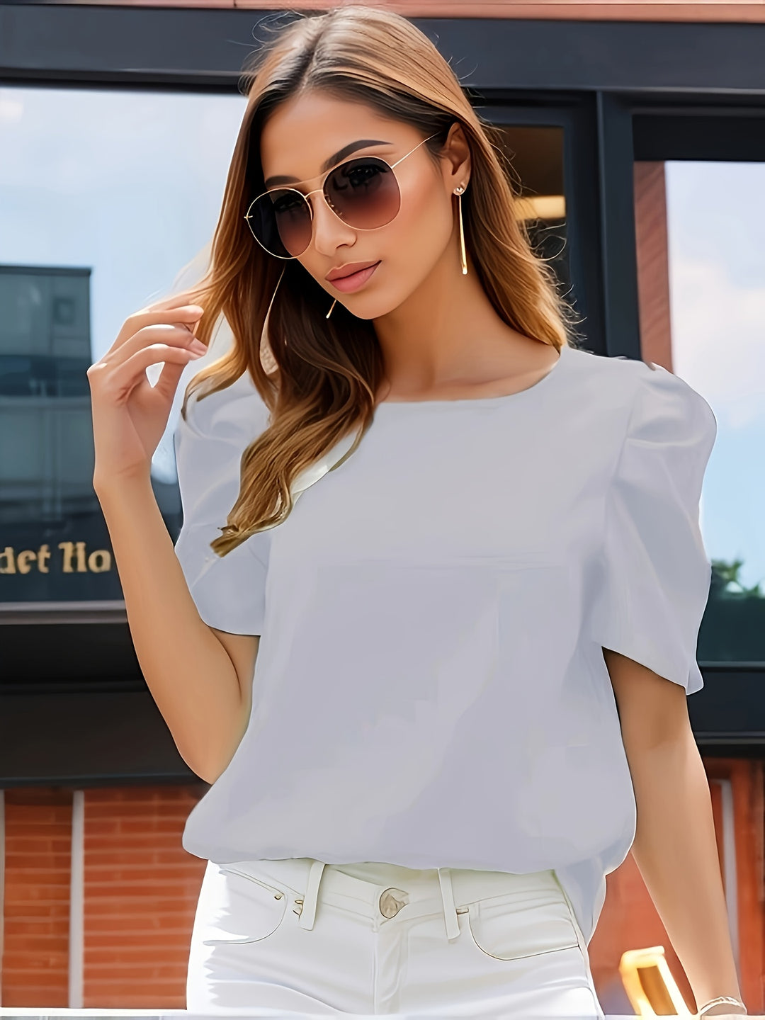 Grey Half Puff Sleeves Top