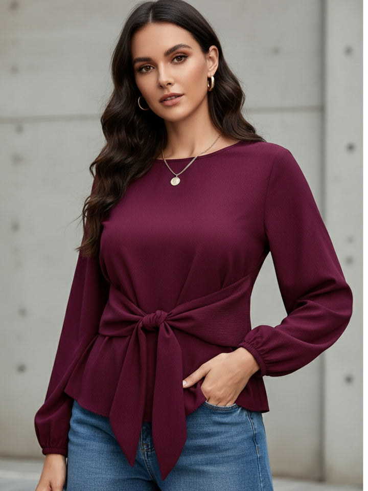 Maroon Full Sleeve Front Tie Up Top