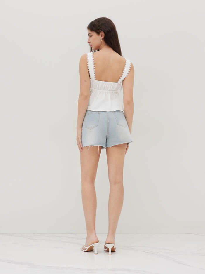 White Zig Zag Strap Front Tie Up Top