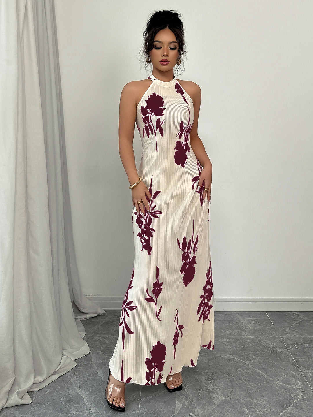 White Halter Neck Maxi Dress