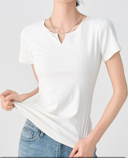 White V-Neck Regular Fit T-Shirt