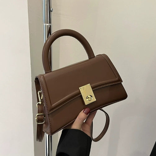 Tan Structured Flap Top-Handle Bag