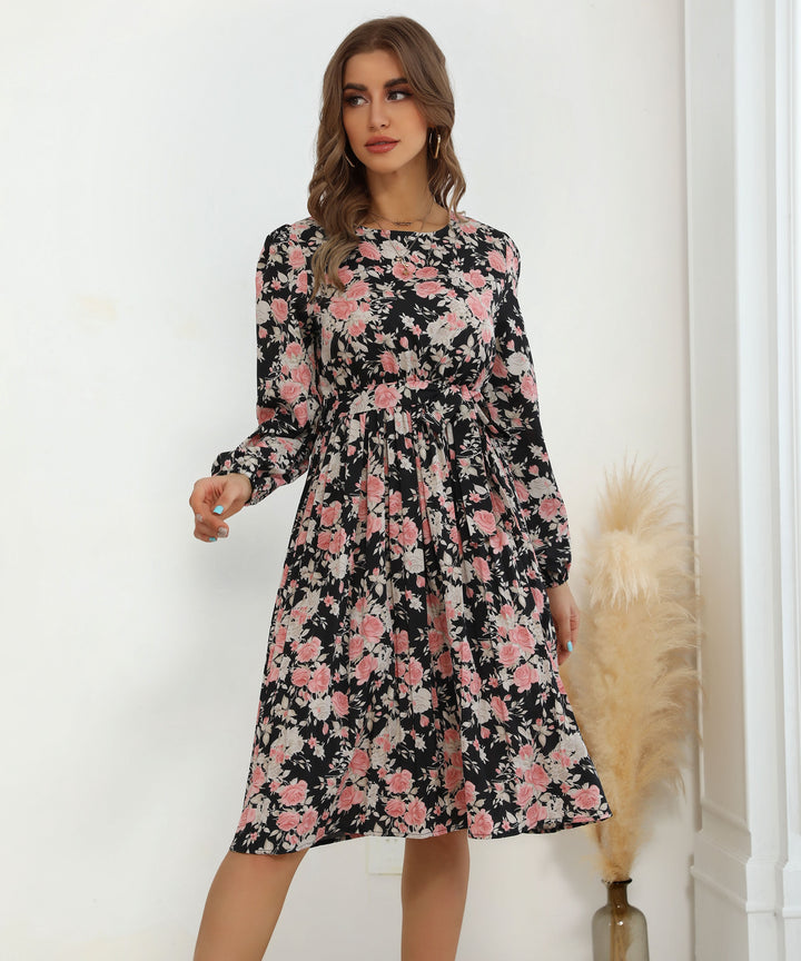 Multi Bishop Sleeve Printed Slit Dress