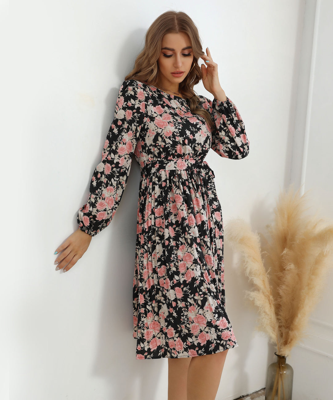 Multi Bishop Sleeve Printed Slit Dress