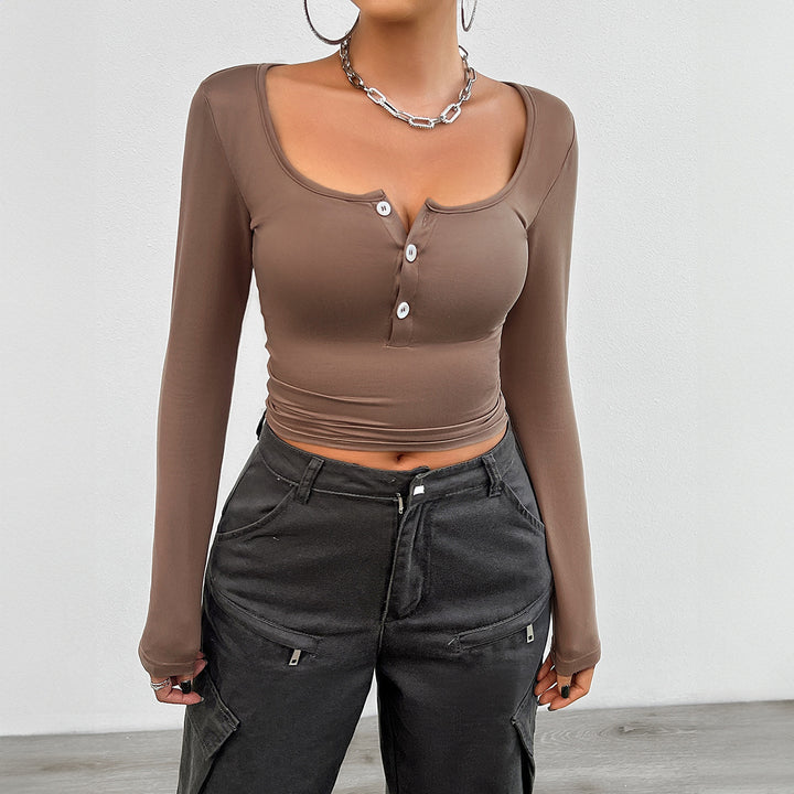Brown Basic Button Down Knit Top
