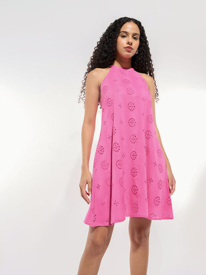 Pink Mini Aline Halter Schifley Dress