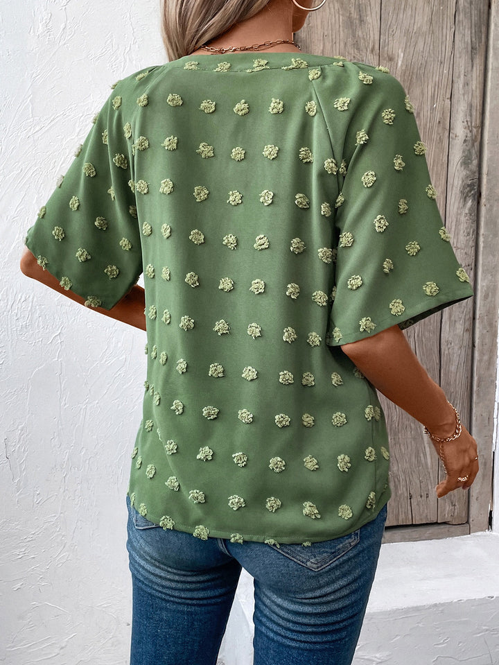 Green V- Neck Short Sleeve Top