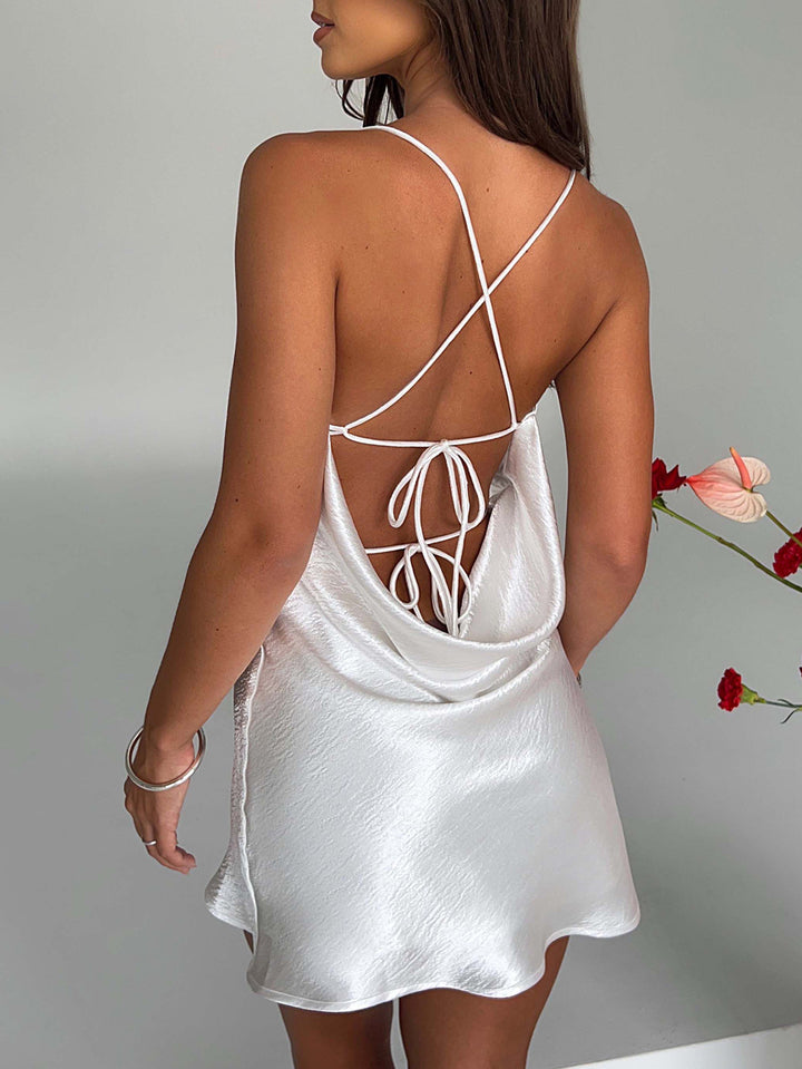 White Strappy Back Tie Up Dress
