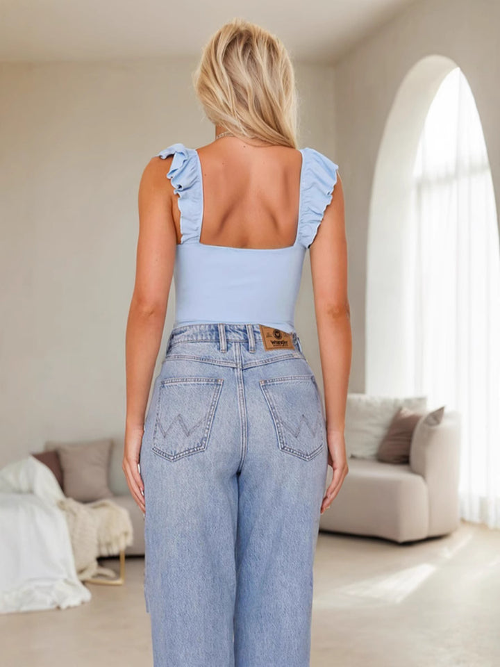 Light Blue Flare Sleeve Front Twisted Top