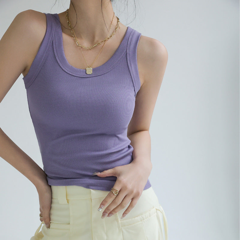 Lilac Solid Ribbed Tank Top