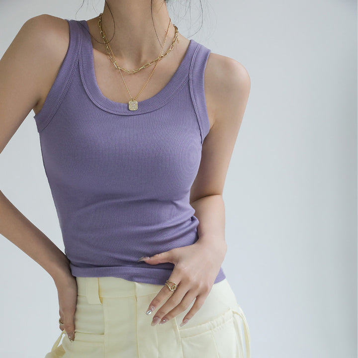 Lilac Solid Ribbed Tank Top