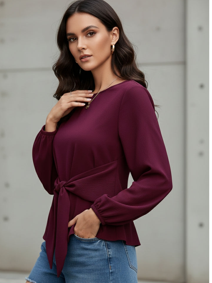 Maroon Full Sleeve Front Tie Up Top