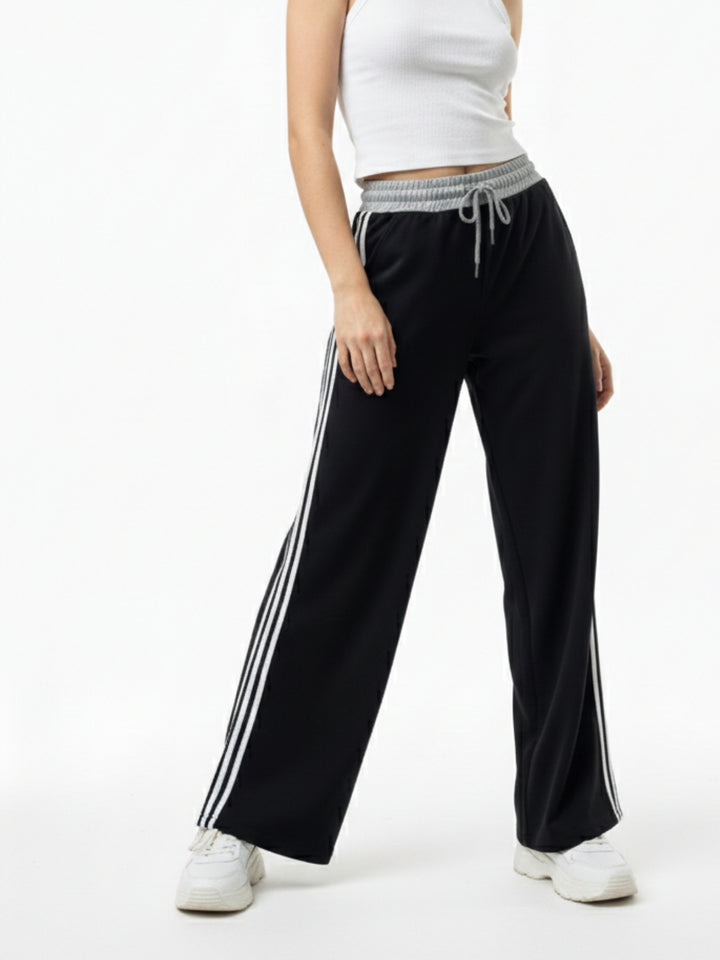 Black Contrast Waist Band Side Stripe Pant