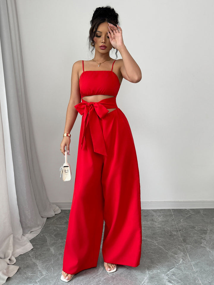 Red Strappy Cut Out Jumpsuit