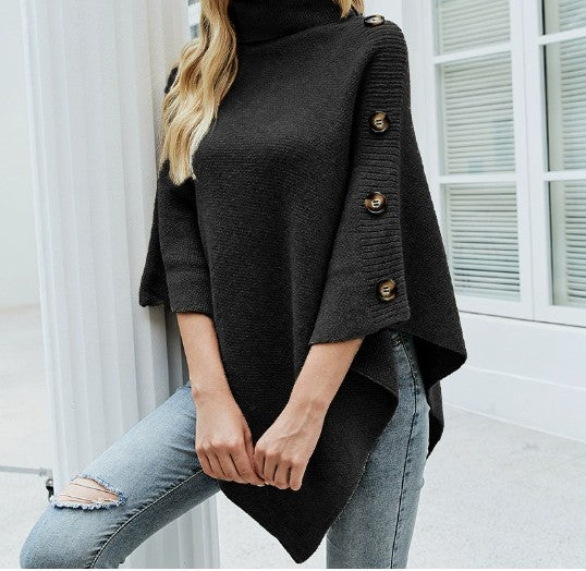 Black Turtle Neck Cape Style Sweater