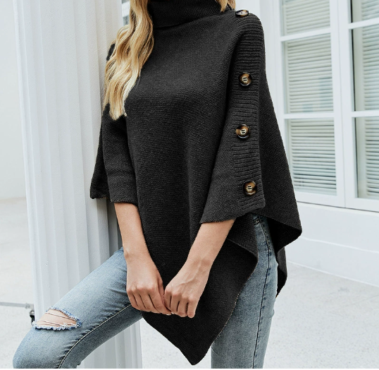 Black Turtle Neck Cape Style Sweater