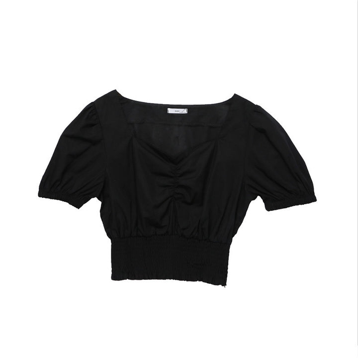 Black Corazon Neckline Sinched Waist Top