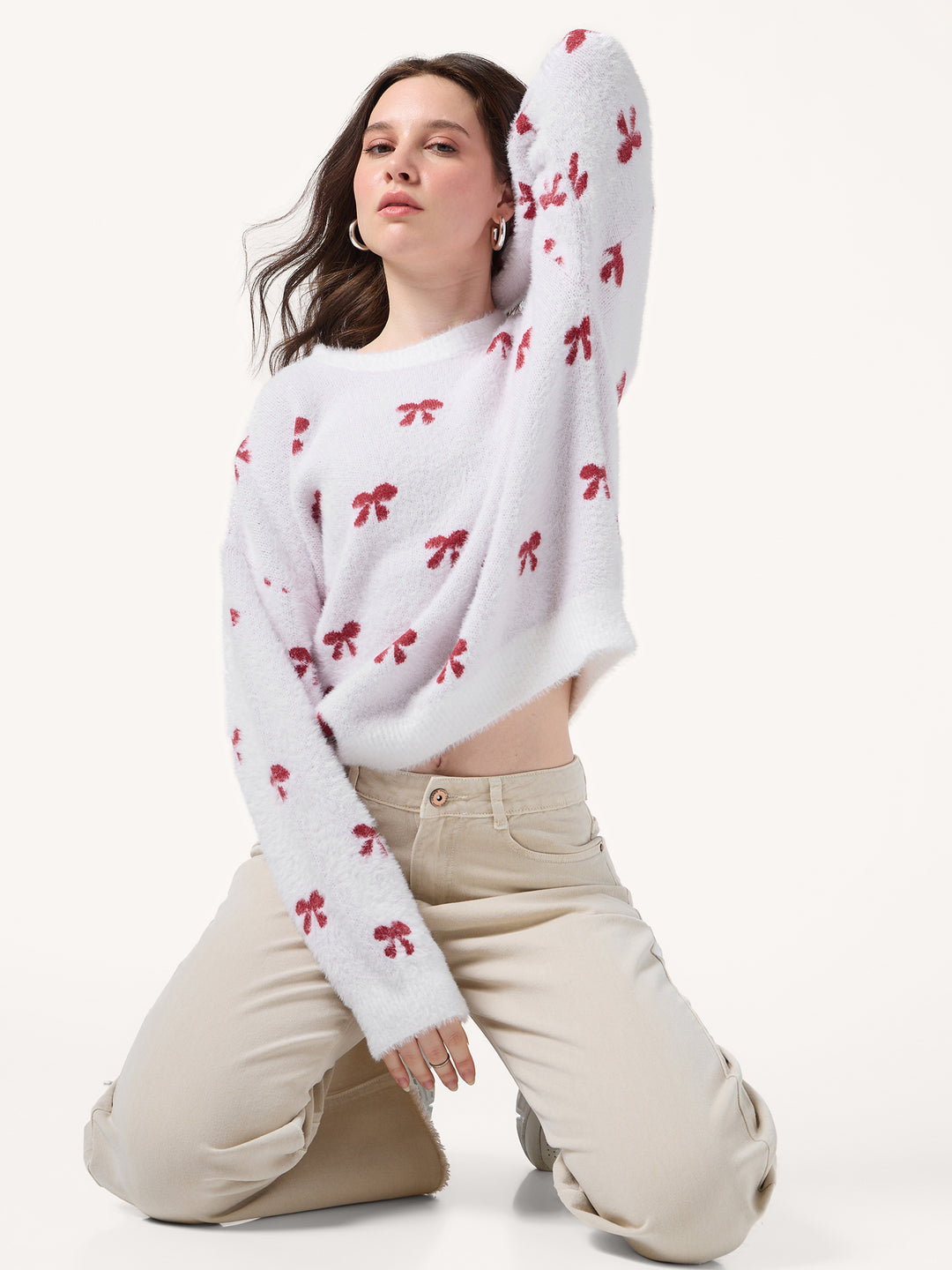 White Fuzzy Bows Cardigan