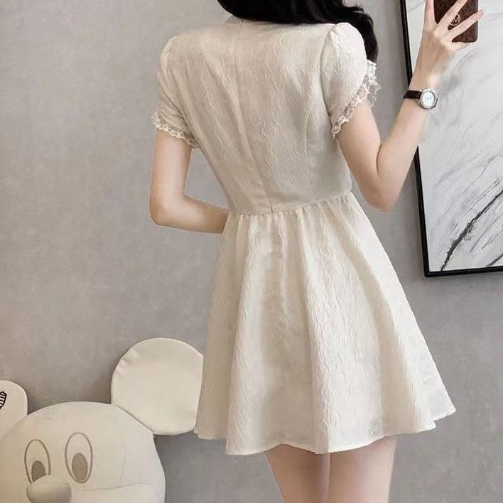 Cream Mini Dress With Bow Detail