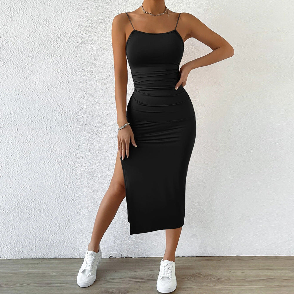 Black Spaghetti Strap Backless Dress
