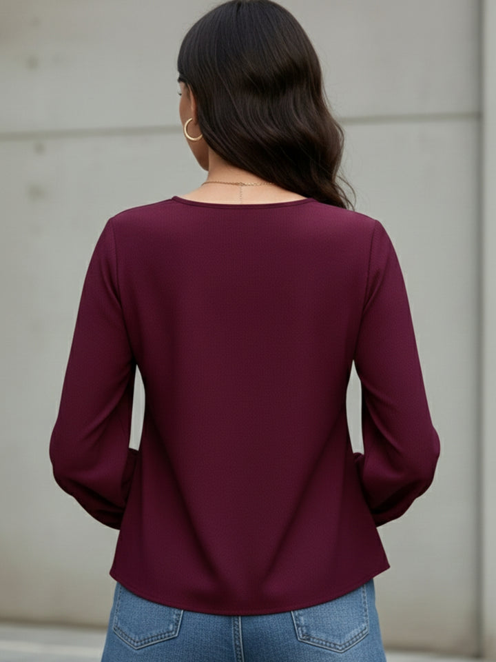 Maroon Full Sleeve Front Tie Up Top