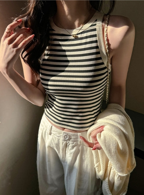 Black Stripe Ribbed Tank Top