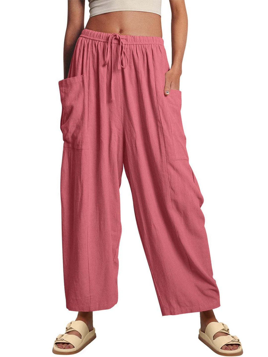 Pink Wide Leg Casual Cargo Pants