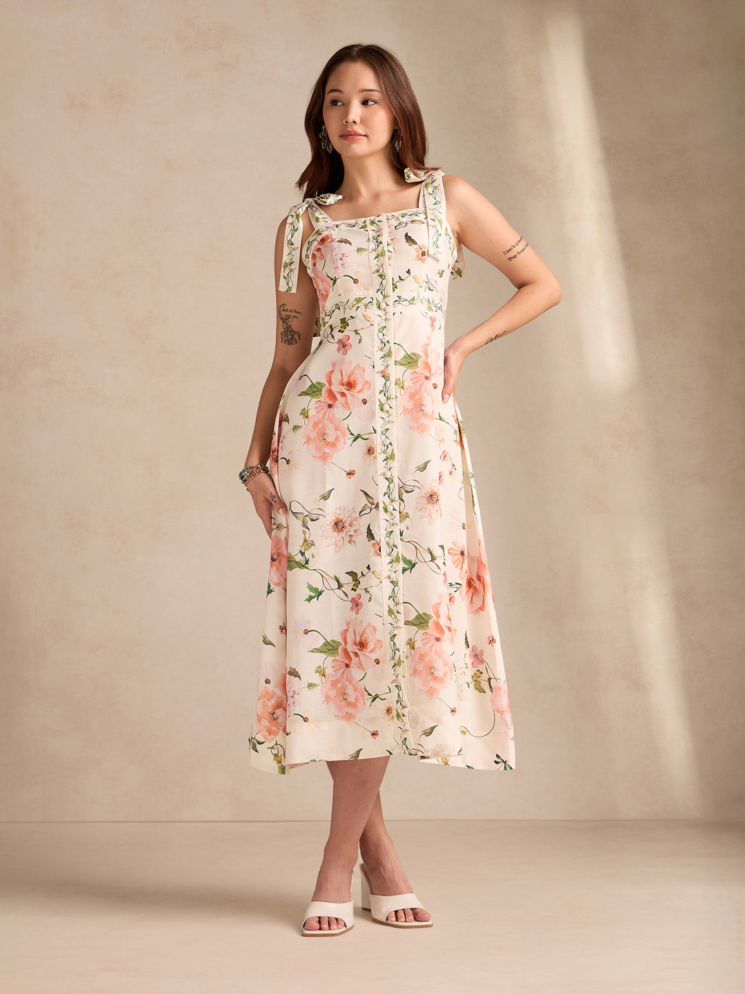 Multi Aline Printed Poly Slub Dress