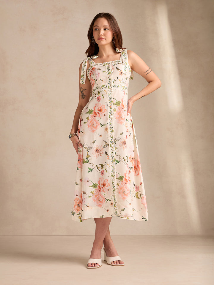 Multi Aline Printed Poly Slub Dress