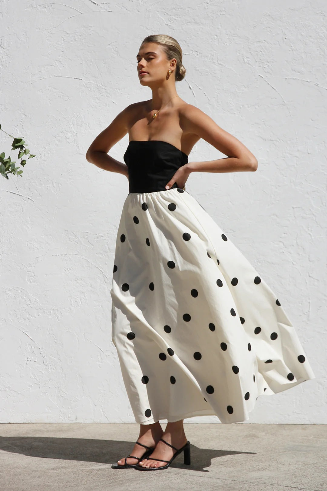 White Strapless Polka Dot Dress